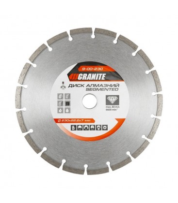 Kotouč diamantový GRANITE SEGMENTED 230*2,6 mm 22-24% 6600 ot./min 9-00-230