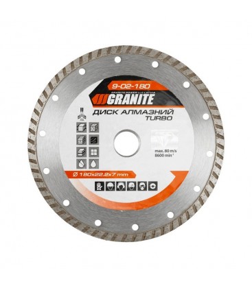 Kotouč diamantový GRANITE TURBO 180*2,6 mm 22-24% 8600 ot./min 9-02-180
