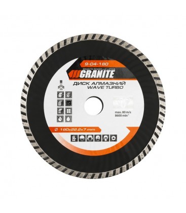 Kotouč diamantový GRANITE TURBO WAVE 180*2,6 mm 22-24% 8600 ot./min 9-04-180