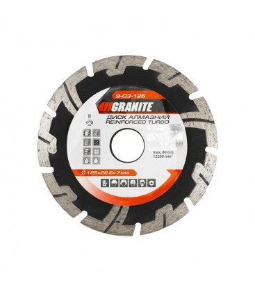 Kotouč diamantový GRANITE TURBO REINFORCED 125*2,2 mm 22-24% 12200 ot./min ot./min 9-03-125