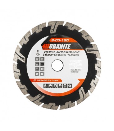 Kotouč diamantový GRANITE TURBO REINFORCED 180*2,6 mm 22-24% 8600 ot./min 9-03-180